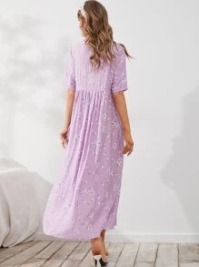 Mulvari Pocket Front Ditsy Floral Smock Dress - Purple - View 2