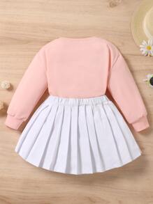 SHEIN 年輕女孩字母圖形連帽衫&百褶裙 - 彩色 - 查看 2