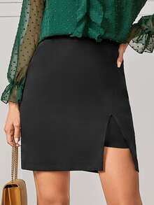 Váy nữ Chia Dây kéo màu trơn Thanh lịch - màu đen - Xem 6