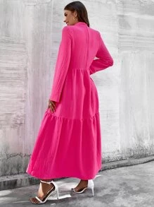 Mulvari 素色小高領A字洋裝 - 玫紅色 - 查看 2