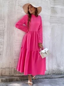 Mulvari 素色小高領A字洋裝 - 玫紅色 - 查看 4