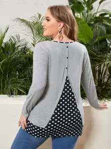 EMERY ROSE 大碼波點圖案紐扣細節假兩件T恤 - 彩色 - 查看 1