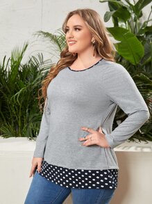 EMERY ROSE 大碼波點圖案紐扣細節假兩件T恤 - 彩色 - 查看 5