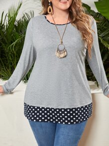 EMERY ROSE 大碼波點圖案紐扣細節假兩件T恤 - 彩色 - 查看 2