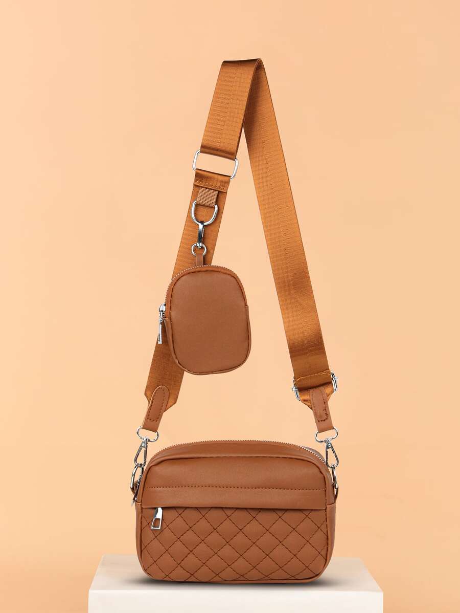 防水、輕巧、商務休閒迷你簡約絎縫方形包帶零錢包適合青少年女大學生、菜鳥和白領完美適合辦公室、大學、工作、商務、通勤、戶外、旅行、郊遊 - 棕色 - 查看 1