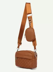 防水、輕巧、商務休閒迷你簡約絎縫方形包帶零錢包適合青少年女大學生、菜鳥和白領完美適合辦公室、大學、工作、商務、通勤、戶外、旅行、郊遊 - 棕色 - 查看 2