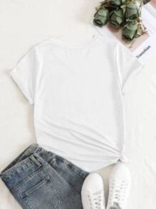 SHEIN EZwear Áo thun nữ màu trơn Cơ bản - trắng - Xem 2