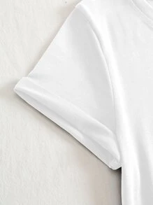 SHEIN EZwear Áo thun nữ màu trơn Cơ bản - trắng - Xem 4