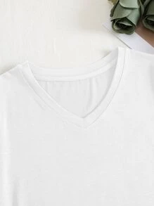 SHEIN EZwear Áo thun nữ màu trơn Cơ bản - trắng - Xem 6