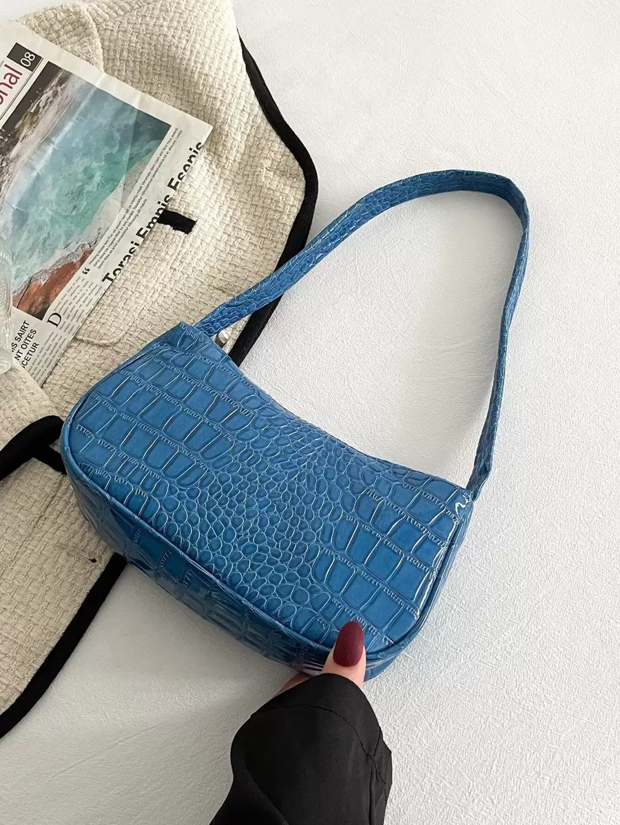 Crocodile Embossed Bag - Blue - View 1