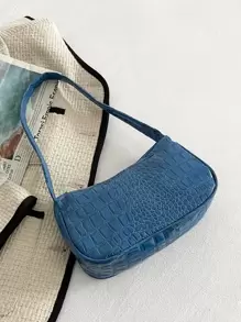Crocodile Embossed Bag - Blue - View 2