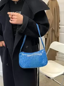 Crocodile Embossed Bag - Blue - View 4