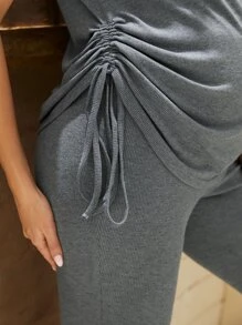 SHEIN Maternity Drawstring Ruched Tee & Leggings Set