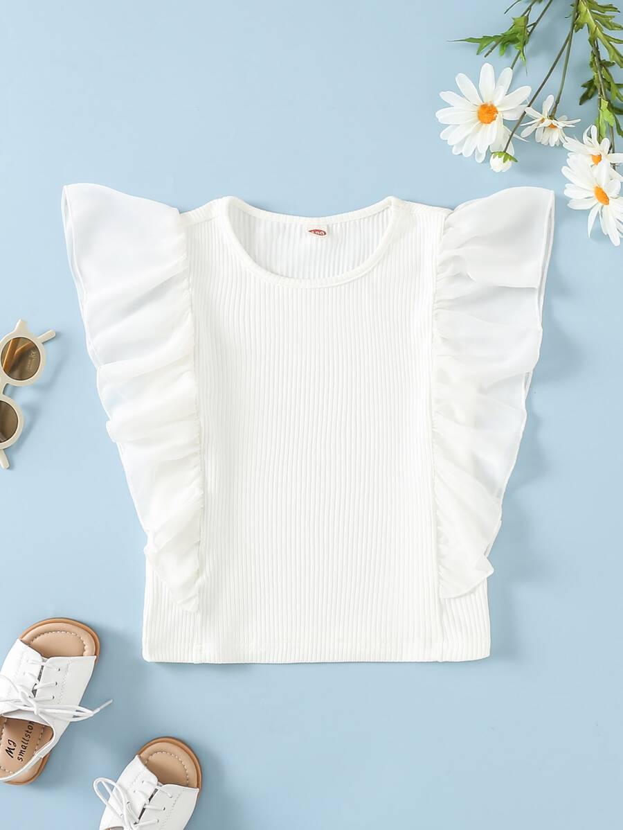 Niñitas Camiseta ribete con fruncido - Blanco - Ver 1