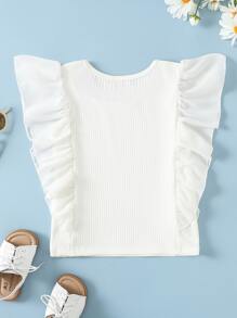 Niñitas Camiseta ribete con fruncido - Blanco - Ver 2