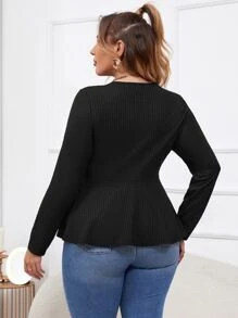 Celure Áo thun Plus size Cắt ra Viên lá sen màu trơn Thanh lịch - màu đen - Xem 2