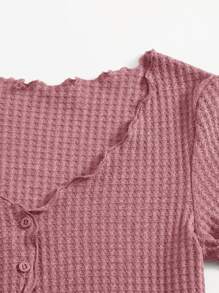 SHEIN EZwear Plus Lettuce Trim Waffle Knit Tee - Dusty Pink - View 4