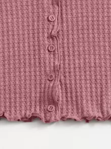 SHEIN EZwear Plus Lettuce Trim Waffle Knit Tee - Dusty Pink - View 5