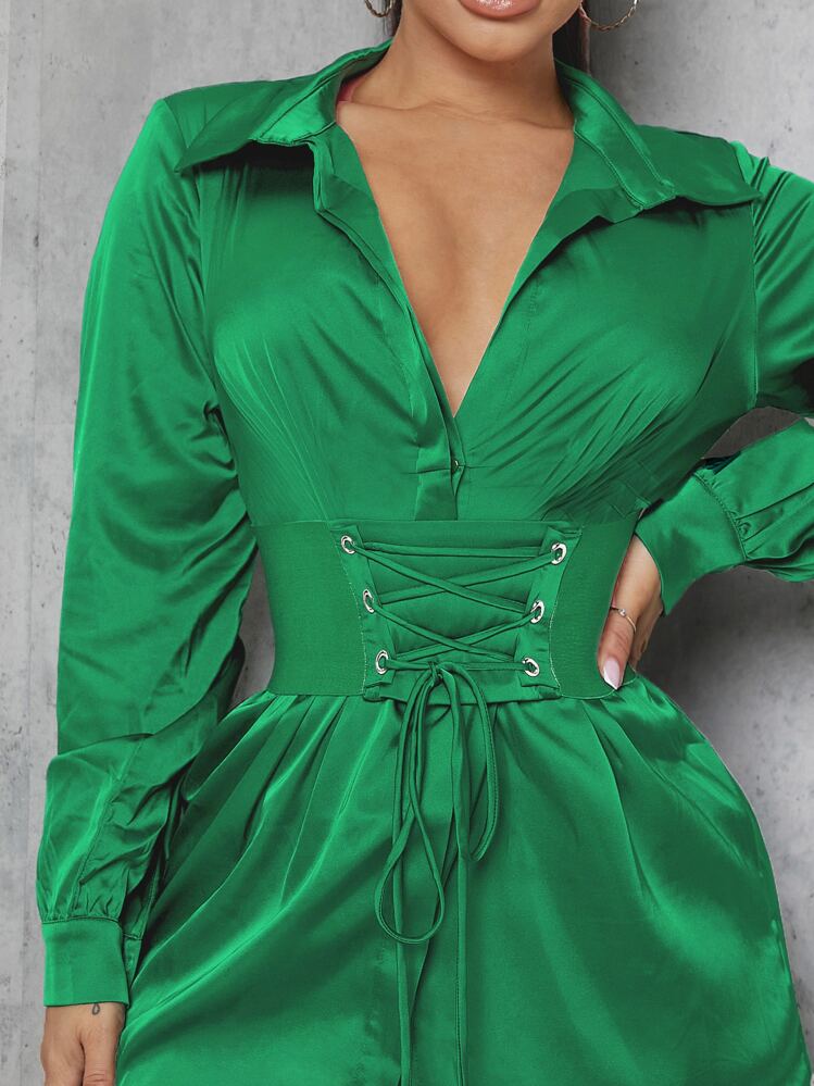 satin shirt dress with corset 7483 Satin Corset Dress