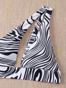 Zebra Print Cut Out Bikini, For Summer Beach Vacation - Black - View 3