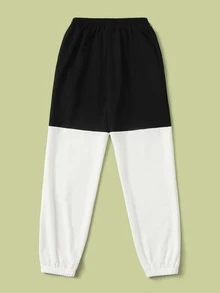 SHEIN Quần thể thao Con gái Dây kéo Lá thư - Đen và trắng - Xem 2