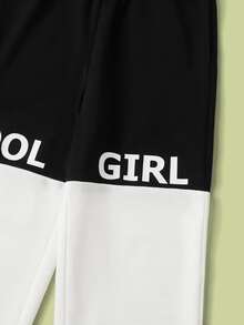 SHEIN Quần thể thao Con gái Dây kéo Lá thư - Đen và trắng - Xem 4