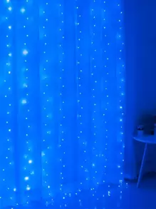 1入組200-LED 2*2米銅線簾燈，適用於生日派對裝飾、女孩房間、臥室、牆壁、聚會裝飾，配有電池盒，仙女簾燈 - 藍色 - 查看 5