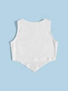 SHEIN 女孩中國龍印花不對稱下擺背心上衣 - 白色 - 查看 2