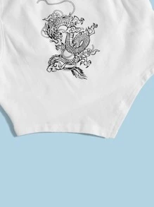 SHEIN 女孩中國龍印花不對稱下擺背心上衣 - 白色 - 查看 4