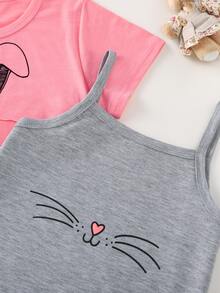 小女童卡通圖案超短款T恤和吊帶連衣裙 - 彩色 - 查看 4