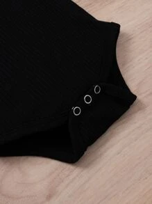 SHEIN 女婴荷叶边装饰连体衣和格子印花纸袋腰运动裤，配头带，圣诞节礼物 - 黑色 - 查看 4