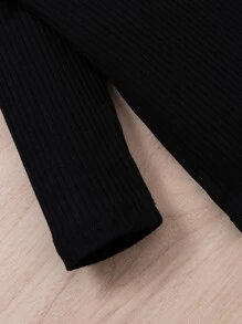 SHEIN 女婴荷叶边装饰连体衣和格子印花纸袋腰运动裤，配头带，圣诞节礼物 - 黑色 - 查看 5