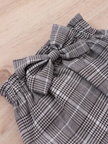 SHEIN 女婴荷叶边装饰连体衣和格子印花纸袋腰运动裤，配头带，圣诞节礼物 - 黑色 - 查看 7