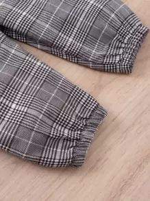 SHEIN 女婴荷叶边装饰连体衣和格子印花纸袋腰运动裤，配头带，圣诞节礼物 - 黑色 - 查看 8