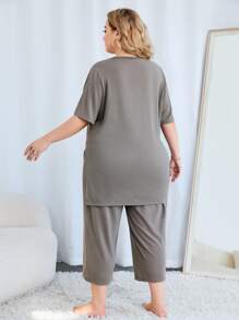 Plus Split Hem PJ Set - Grey - View 2