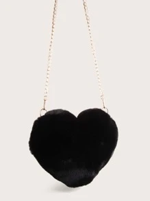 Bolsa con cadena mullida en forma de corazón - Negro - Ver 2