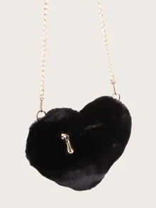 Bolsa con cadena mullida en forma de corazón - Negro - Ver 5