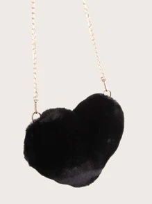 Bolsa con cadena mullida en forma de corazón - Negro - Ver 3