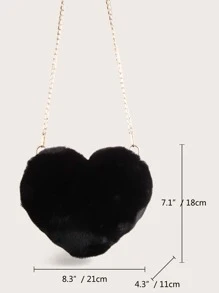 Bolsa con cadena mullida en forma de corazón - Negro - Ver 6