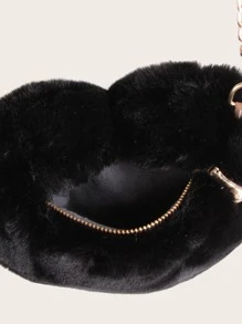 Bolsa con cadena mullida en forma de corazón - Negro - Ver 4