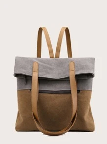 Large Capacity Color Block Backpack School Bag For Graduate, Teen Girls, Freshman, Sophomore, Junior & Senior In College, University & High School, Perfect For Outdoors ,Travel & Back To School - Grey - View 1
