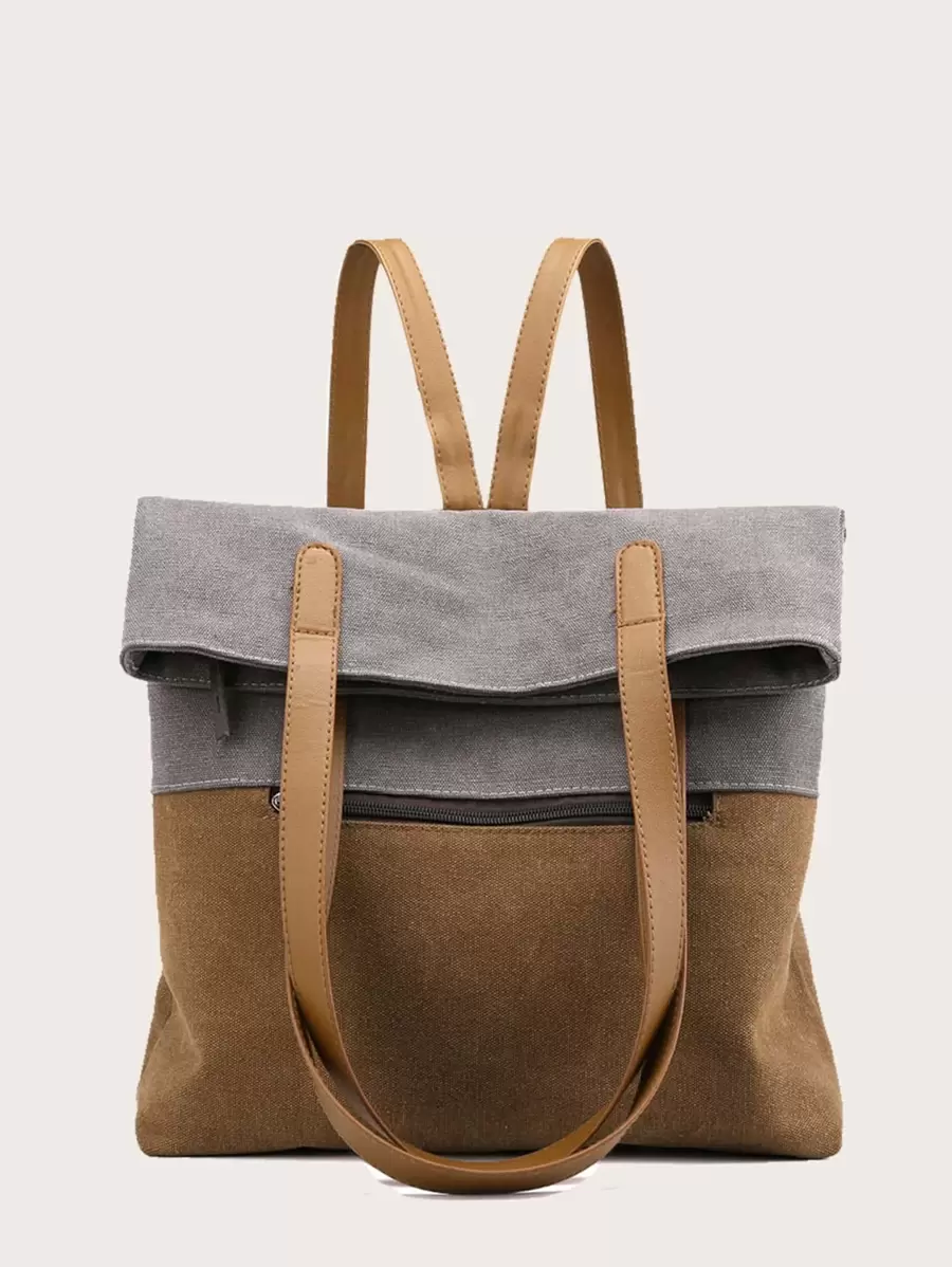 Large Capacity Color Block Backpack School Bag For Graduate, Teen Girls, Freshman, Sophomore, Junior & Senior In College, University & High School, Perfect For Outdoors ,Travel & Back To School - Grey - View 1