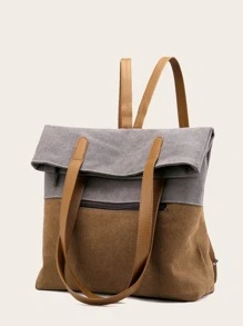 Large Capacity Color Block Backpack School Bag For Graduate, Teen Girls, Freshman, Sophomore, Junior & Senior In College, University & High School, Perfect For Outdoors ,Travel & Back To School - Grey - View 2