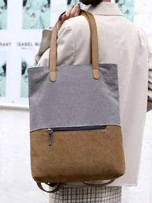 Large Capacity Color Block Backpack School Bag For Graduate, Teen Girls, Freshman, Sophomore, Junior & Senior In College, University & High School, Perfect For Outdoors ,Travel & Back To School - Grey - View 7