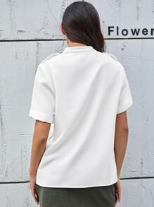 SHEIN Fake Pocket Button Front Blouse - White - View 2