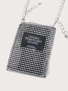Bolsa bandolera con cadena con diamante de imitación - Negro - Ver 2