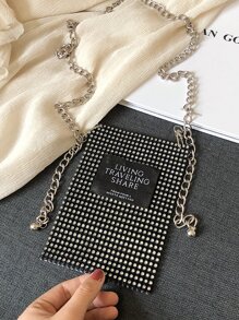 Bolsa bandolera con cadena con diamante de imitación - Negro - Ver 7