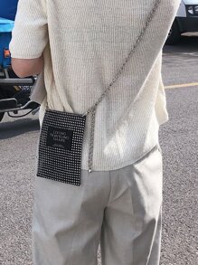 Bolsa bandolera con cadena con diamante de imitación - Negro - Ver 8