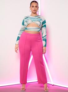 SHEIN SXY Quần Plus Size màu trơn Giải trí - Hồng - Xem 1