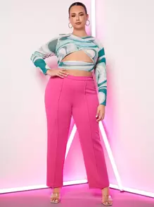 SHEIN SXY Quần Plus Size màu trơn Giải trí - Hồng - Xem 3